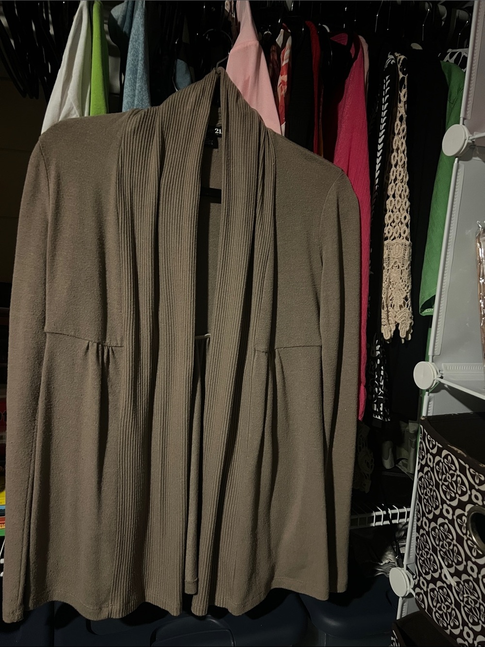 Forever 21 Taupe Open-Front Draped Knit Jacket